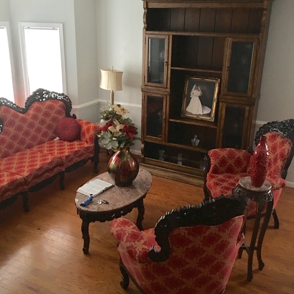 Love seat and 2 wing back chairs